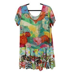 Jams World Mixed Media Dress Womens M‎ Multi Art To Wear Loud Boho 80's Style